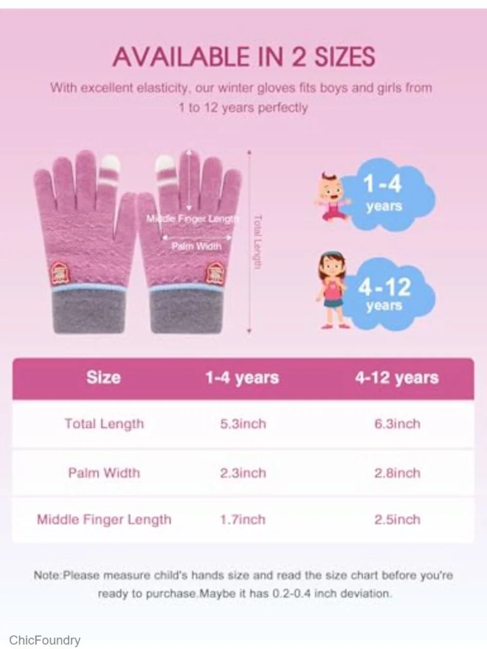3 Pairs Kids Winter Gloves - Warm Wool Lined Thermal Mittens for Boys Girls